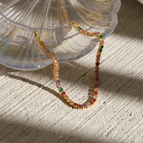 18K Gold Plated Rainbow tennis Bracelet - Picture 4 of 6